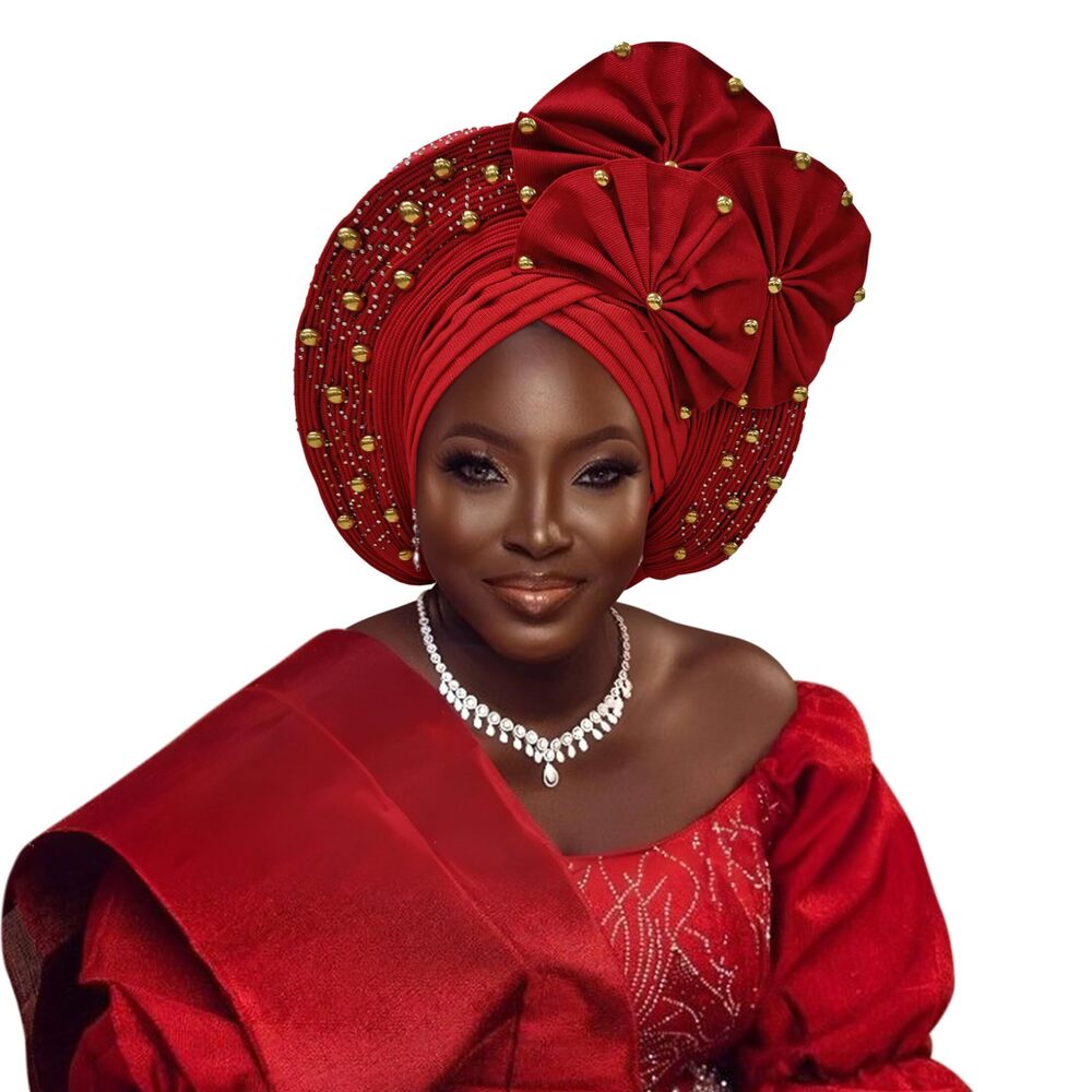 5658 Auto Gele African Head Tie of Nigeria ASO Oke Headwraps Hat Turban
